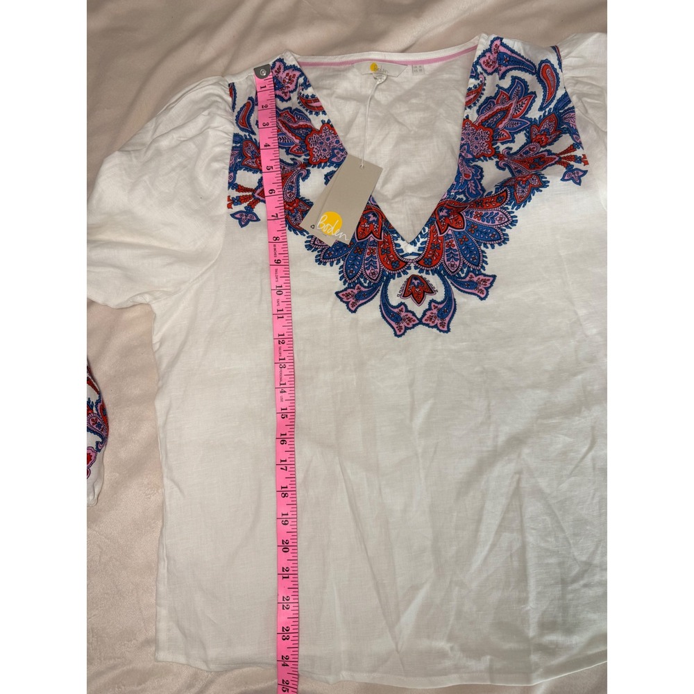 Boden Womens White Linen Paisley Embroidered Tunic Top and Shorts Set US 10 NEW - Picture 12 of 14